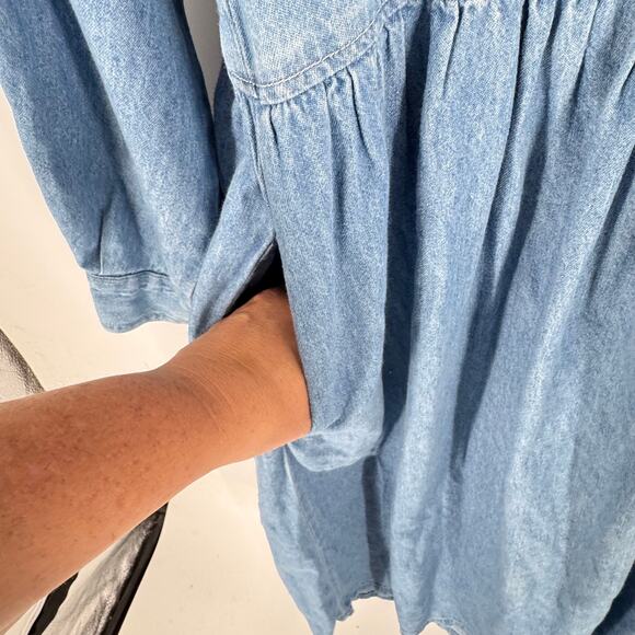 Vintage Capacity Denim Midi Dress Embroidered Floral Western Size Large Cottage - Picture 7 of 11